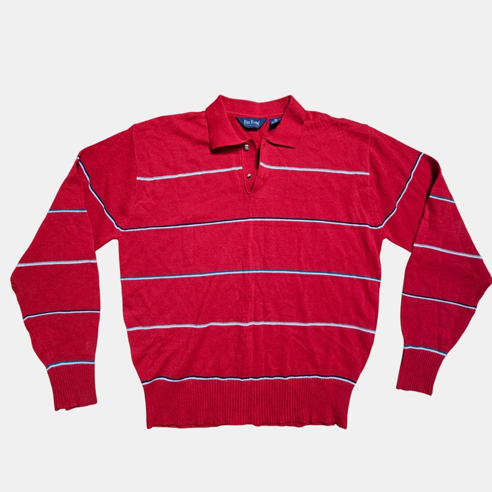 Vintage Par Four Striped Collared Knit Long Sleeve Golf Polo Sweater XL Pullover